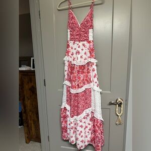 Altar'd State Red and White Floral Maxi Dress